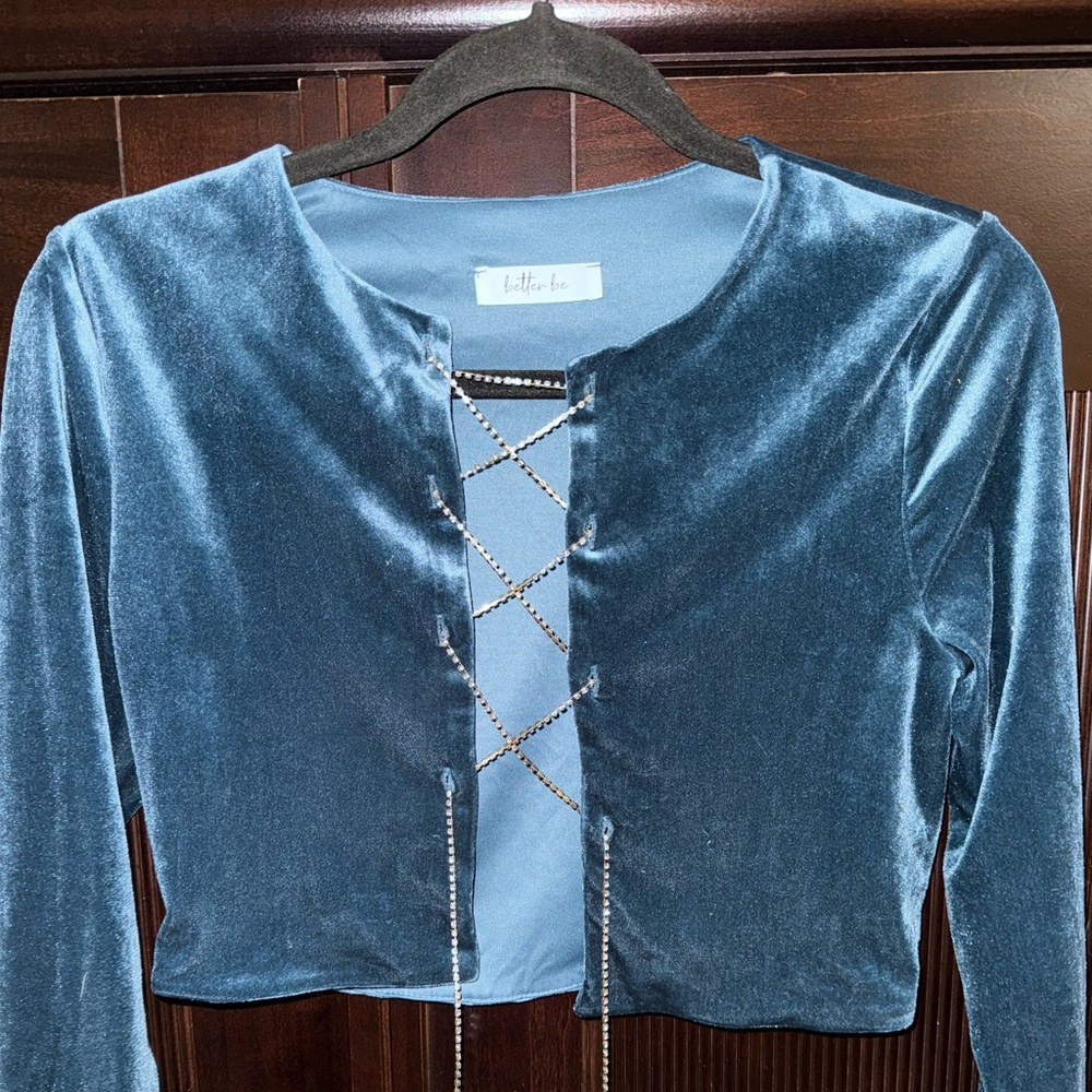 Better Be Teal Velvet Lace-Up Blouse